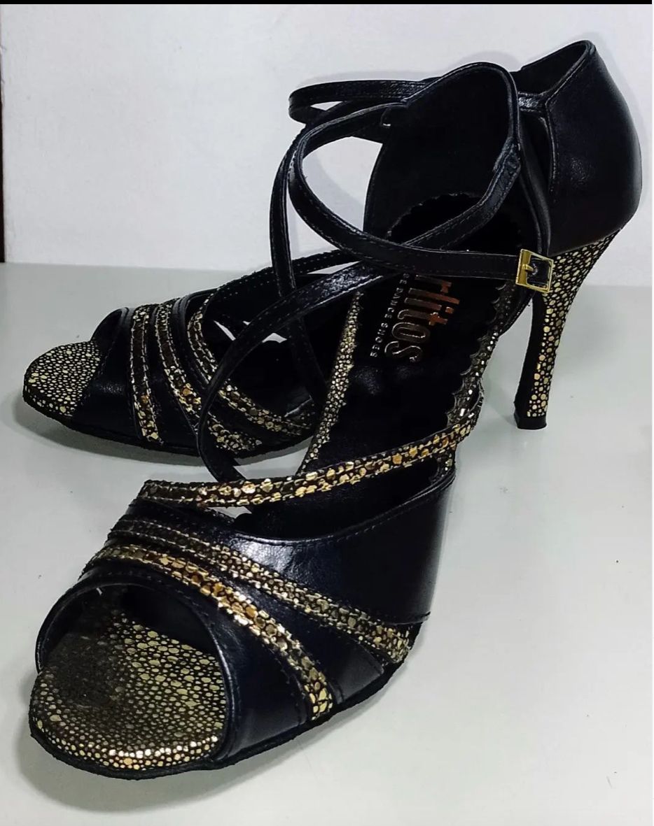 Zapatos para bailar el tango dorado y negro dama