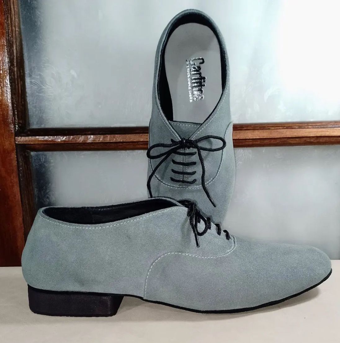 Zapatos para bailar tango hechos a mano hombre gamuza gris